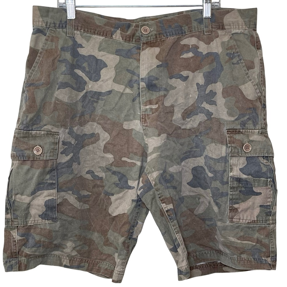 Vintage‎ Red Snap Camo Cargo Shorts Mens 40 Pocket Utility Skater Y2K Baggy